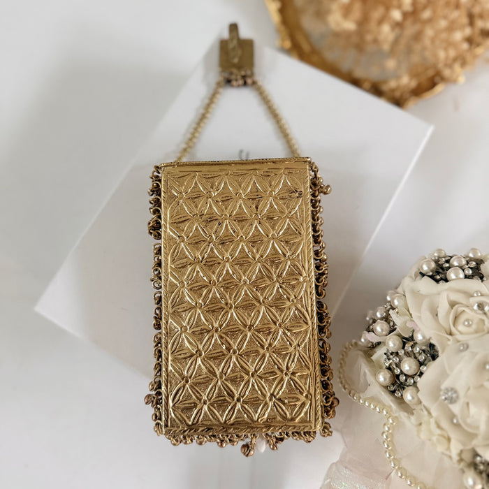 Mobile Shape Antique Gold Brass Clutch