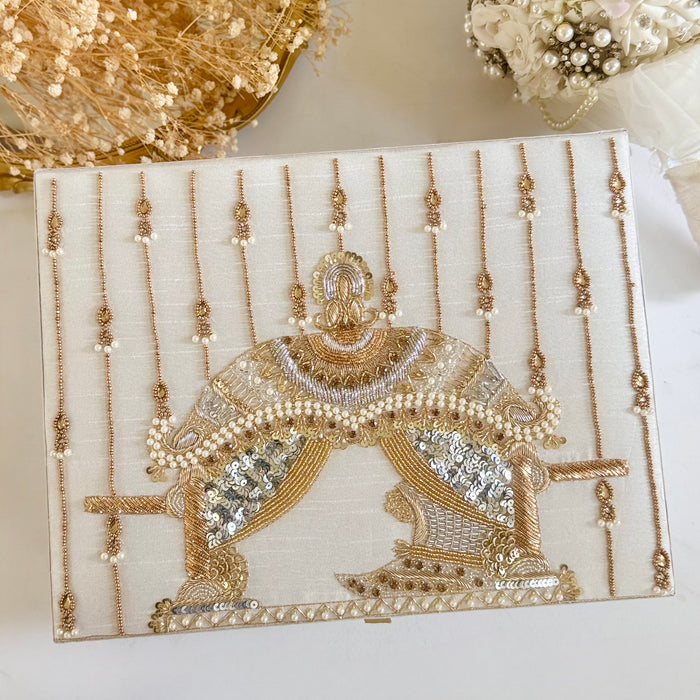 Ivory Dholi and Bride Trousseau Box | Hand-Embroidered Bridal Keepsake Box
