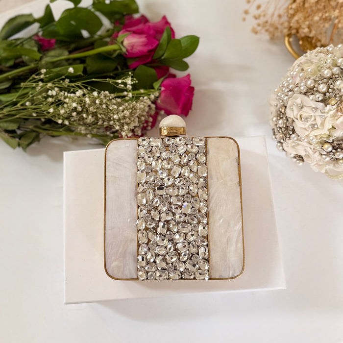 Gold Statement Clutch: Mother of Pearl & Crystal Evening Bag
