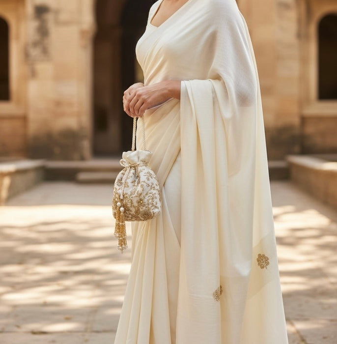 Ivory Zardozi Work Bridal Potli Bag: Wedding Evening Bag