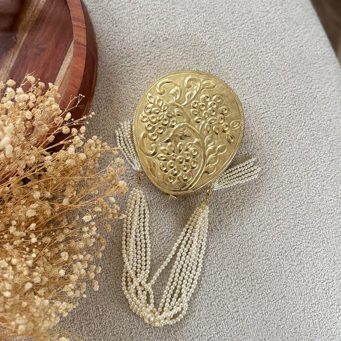 Brass Clutch with Pearl Handle – Dual-Look Statement Piece