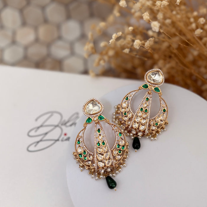 Original Kundan Foil Brass Earrings with Gold Plating & Micron Polish