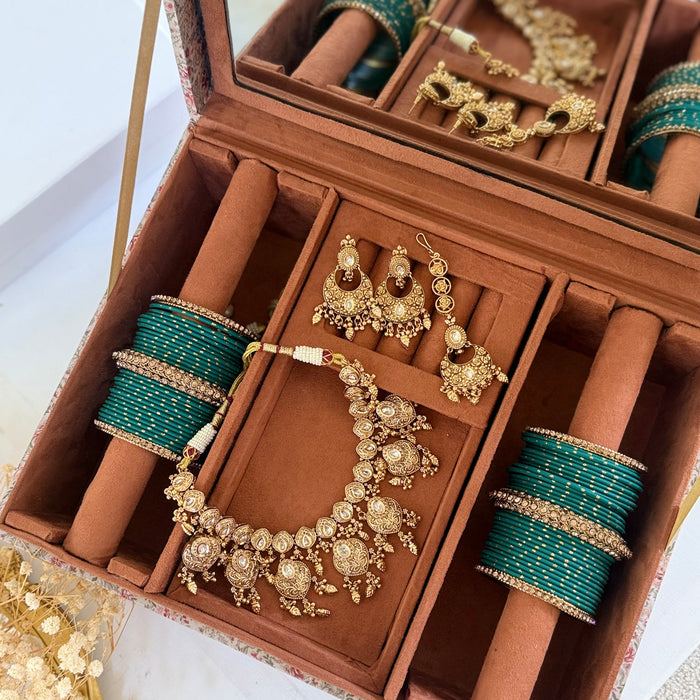 Multicolor Printed Bridal Trousseau Box | Hand-Emroidered Keepsake Storage Box