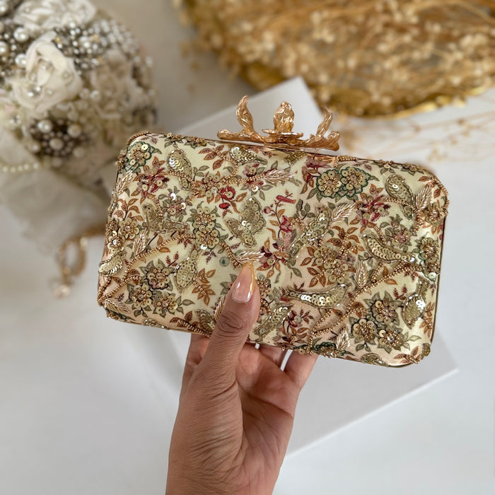Sage Green Floral Clutch | Hand-Embroidered Evening Bag