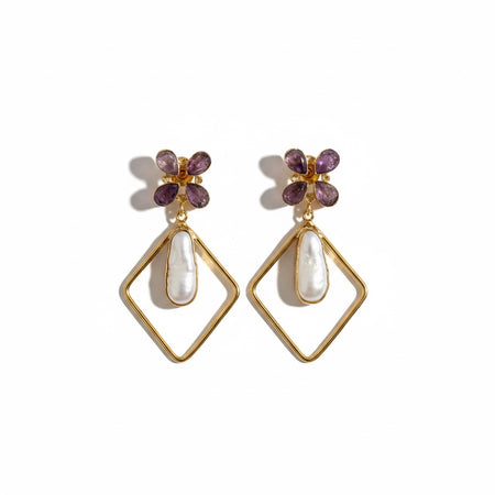 Amethyst & Mother of Pearl Statement Earrings 