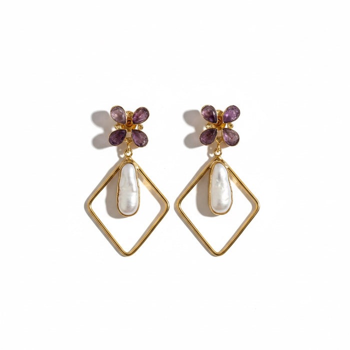 Amethyst & Mother of Pearl Statement Earrings 