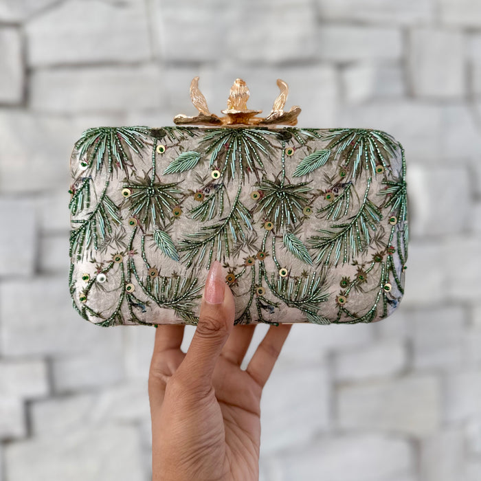 Hand-Embroidered Nature Inspired Leaf Clutch