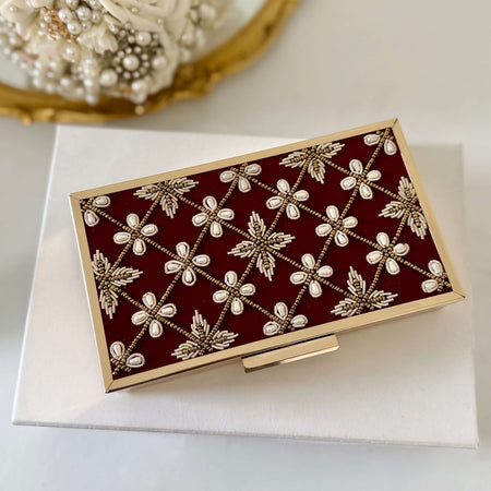Maroon Velvet Bridal Clutch Zardozi Work Clutch