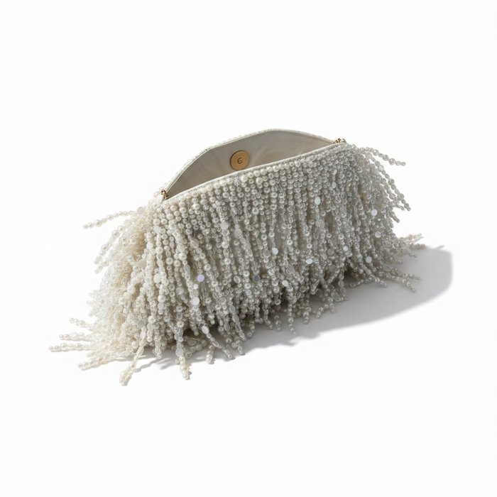 Pearl Fringe Evening Bag – Ivory Bridal Clutch