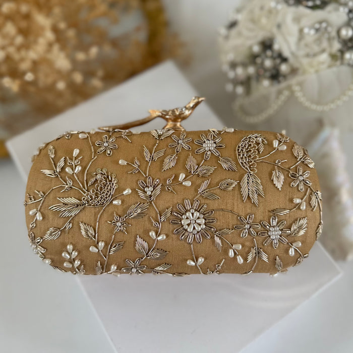 Gold Bird-Motifs Bridal Clutch