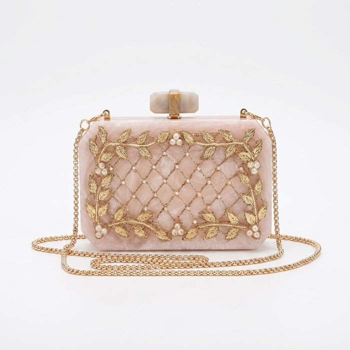 Hand-Embroidered Bridal Clutch: Ivory & Gold Wedding Evening Bag
