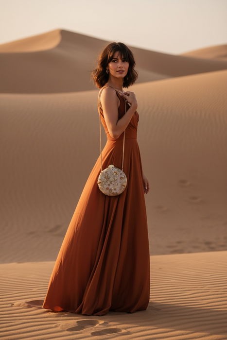 Beige Round Shape Mini Clutch: Handmade Statement Bag