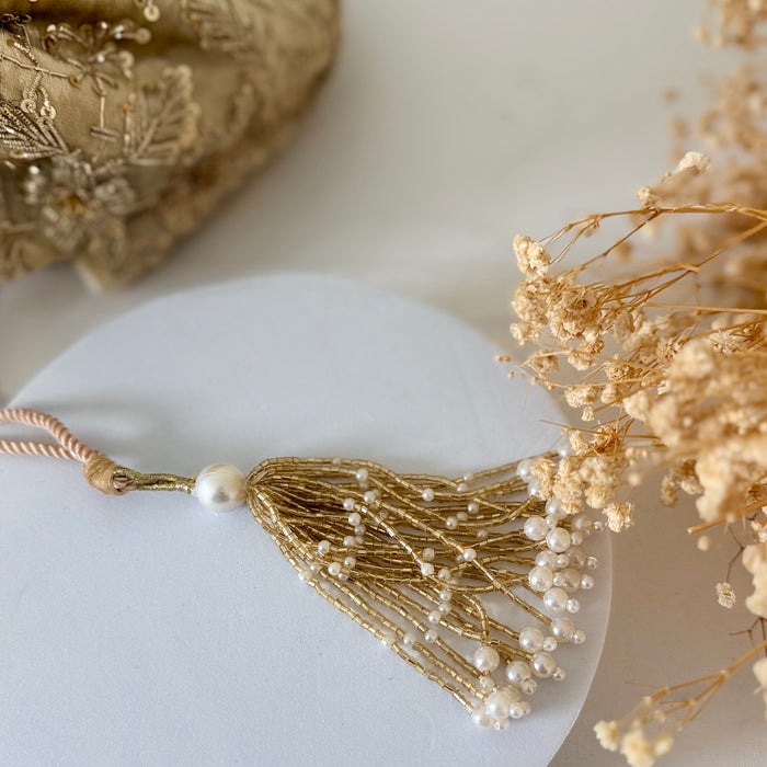 Champagne Gold Zardozi Work Bridal Potli Bag: Wedding Evening Bag