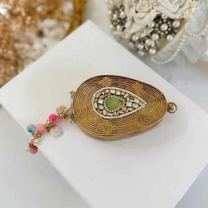 Sage Green Onyx Tear Drop Mini Clutch -Natural Gemstone Clutch