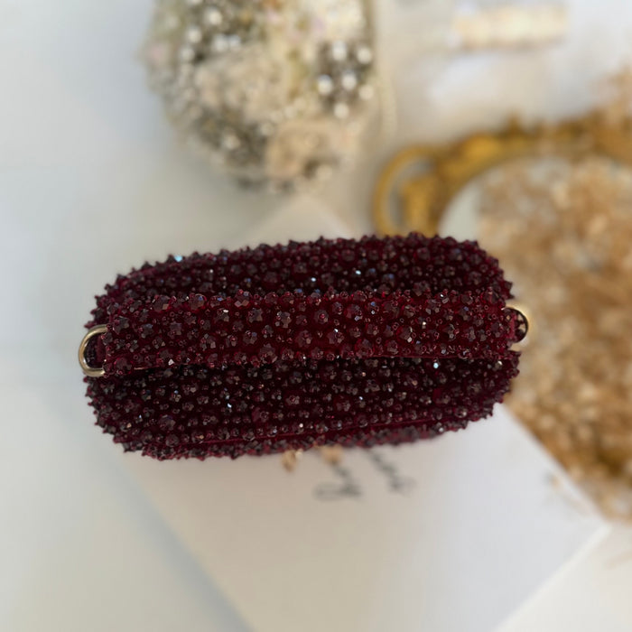 Maroon Crystal Vanity Case Bag | Suede Bridal Evening Bag