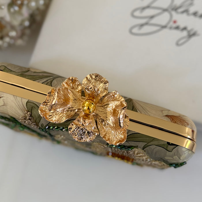Multi-Color Floral Clutch: Sage Green & Yellow Evening Bag