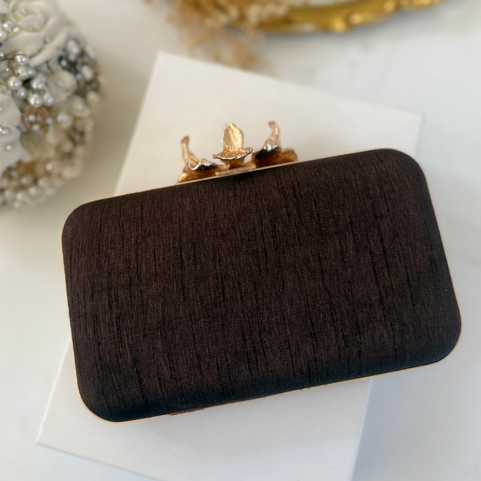 Antique Gold Clutch: Dark Brown  Evening Bag
