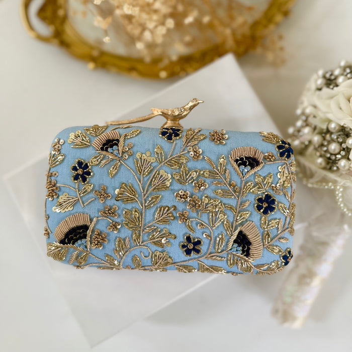 Blue Floral Evening Clutch: Handmade Statement Bag