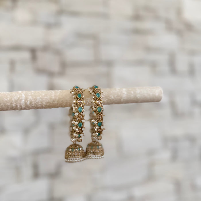 Bridal Polki Bangle Set: Pearl Blue Bangles