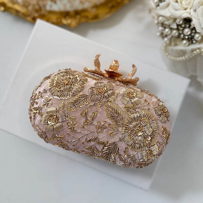 Dusty Pink Zardosi Bridal Clutch: Velvet Evening Bag
