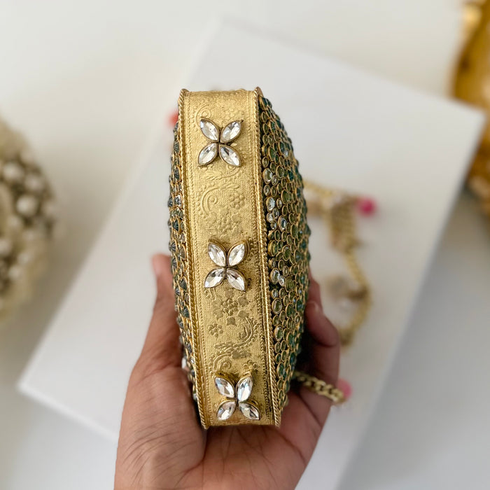 Natural Fuchsia Onyx Gemstone Mini Clutch | Kundan Detailing on Brass Frame