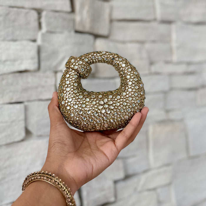 Kundan Stone Mini Clutch: Silver Mini Statement Clutch