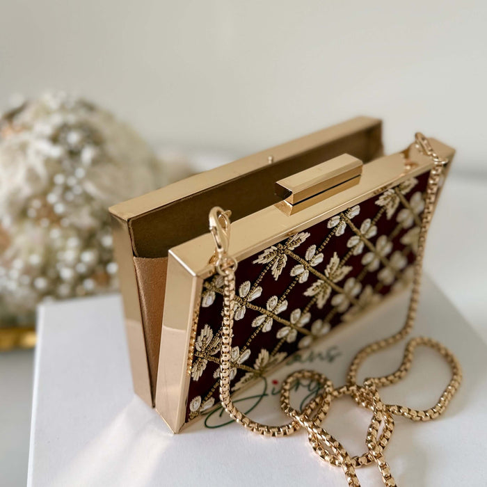 Maroon Velvet Bridal Clutch Zardozi Work Clutch