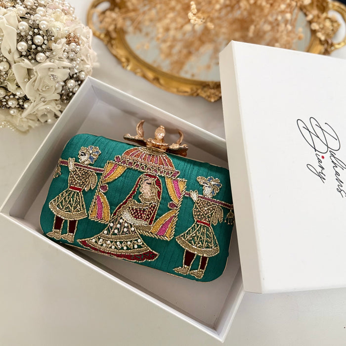Teal Dholi Clutch | Bridal Evening Statement Bag