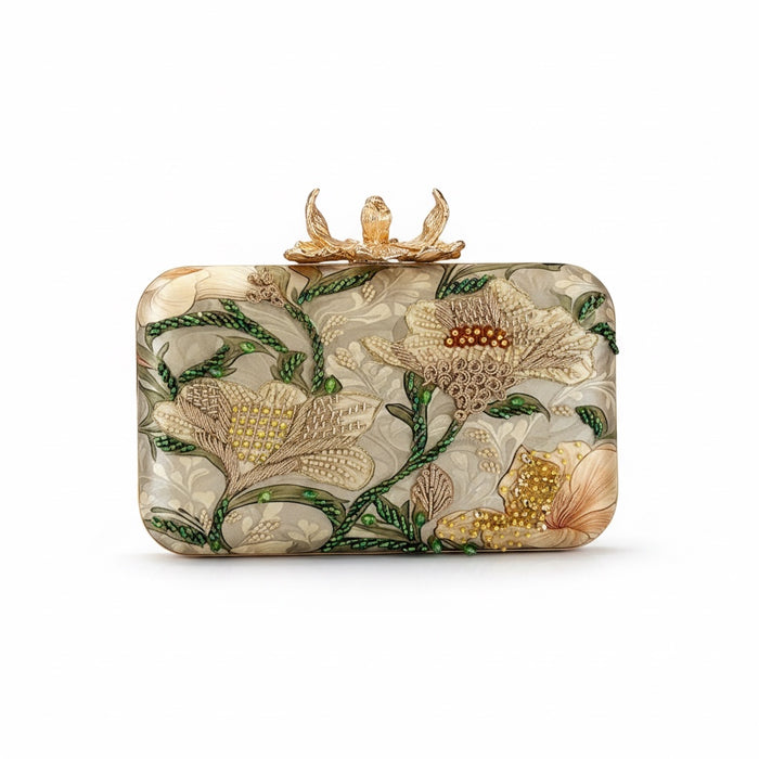 Multi-Color Floral Clutch: Sage Green & Yellow Evening Bag