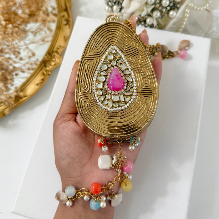 Fuchsia Onyx Tear Drop Mini Clutch -Natural Gemstone Clutch