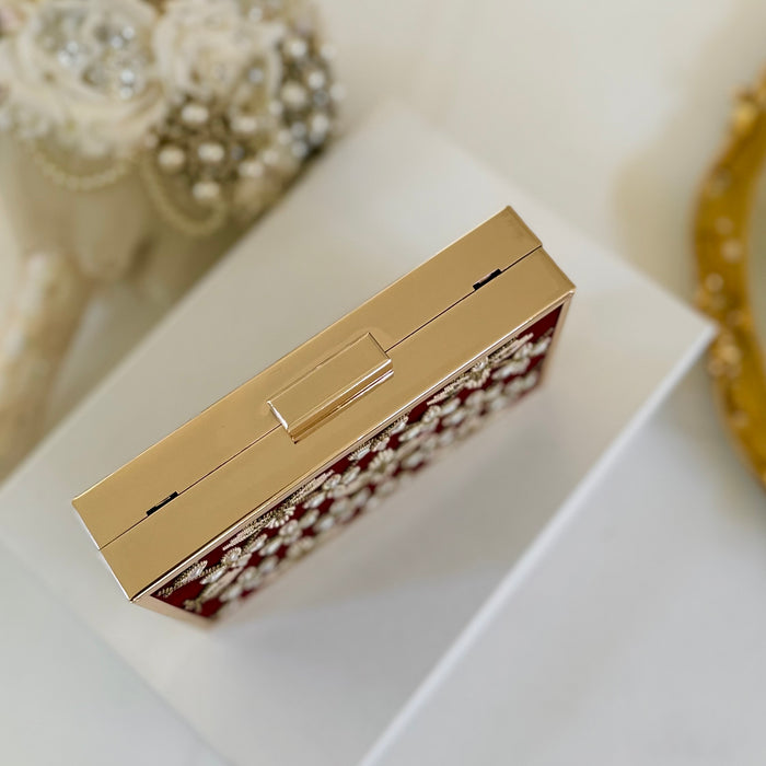 Maroon Velvet Bridal Clutch : Zardozi Work Evening Clutch
