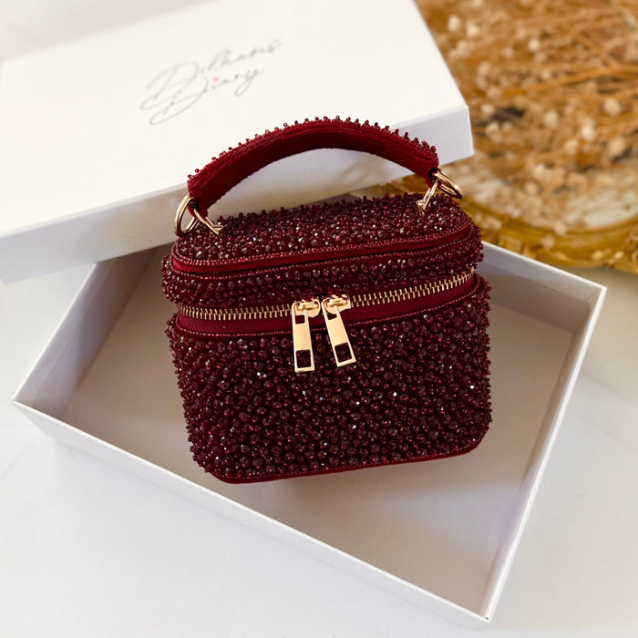 Maroon Crystal Mini Vanity Case Bag | Bridal Evening Bag