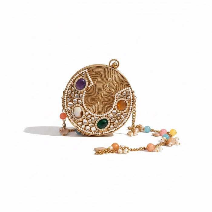 Mini Multi-Color Natural Gemstone Round Clutch