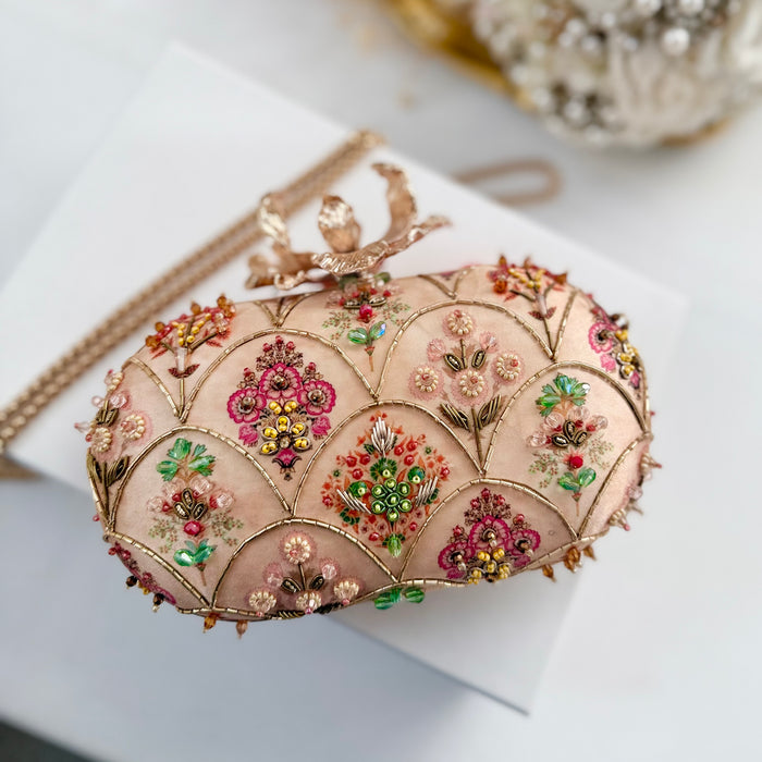 Multicolor Jewel Oval Clutch: Hand-Embroidered Oval Bag