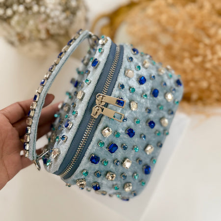 Something Blue Vanity Case Bag | Hand Embroidered Velvet Bag