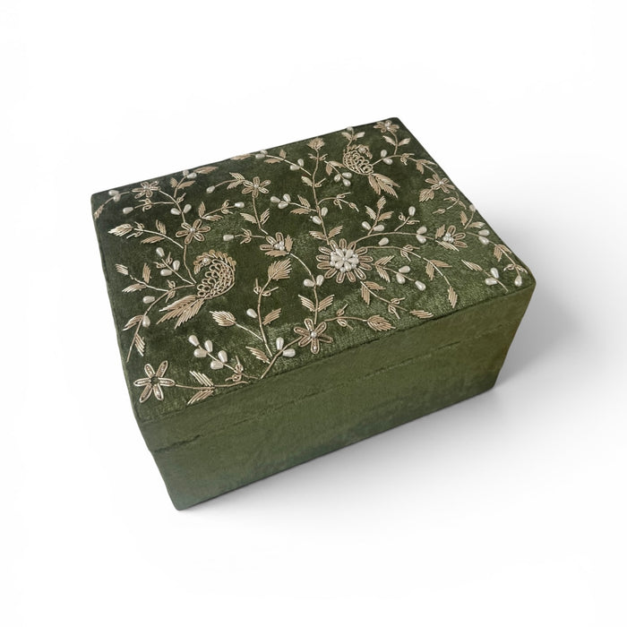 Olive Green Velvet Zardozi Work Kalira Box