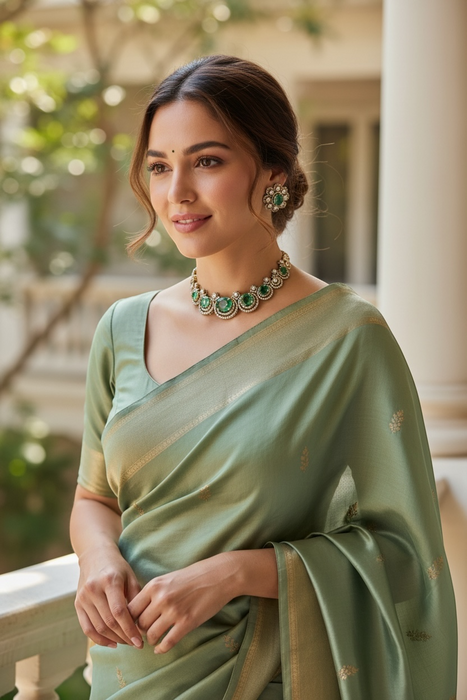 Sage Green Kundan Choker Set: Choker and Earring Set