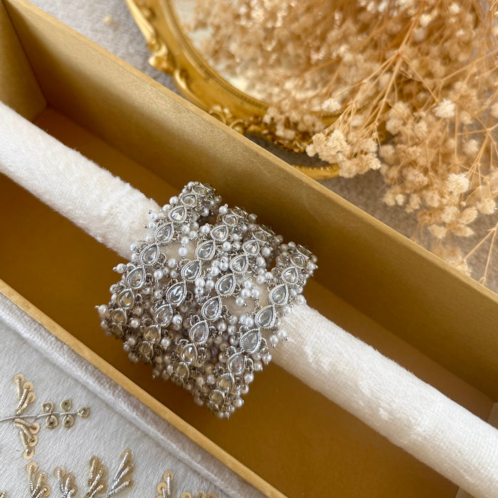 Bridal Polki Bangle Set: Pearl Silver Bangles