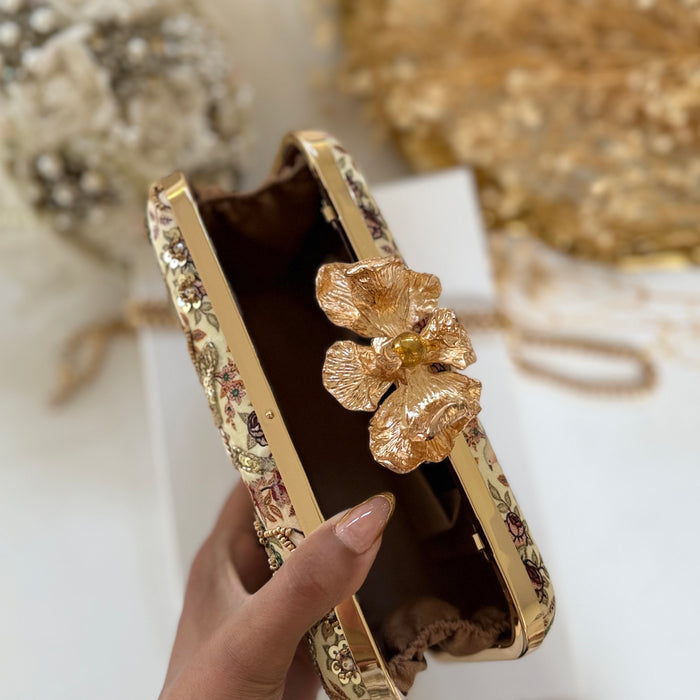 Sage Green Floral Clutch | Hand-Embroidered Evening Bag