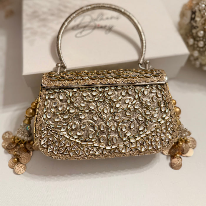 Handmade Kundan Brass Clutch: Vintage Style Wedding Handbag