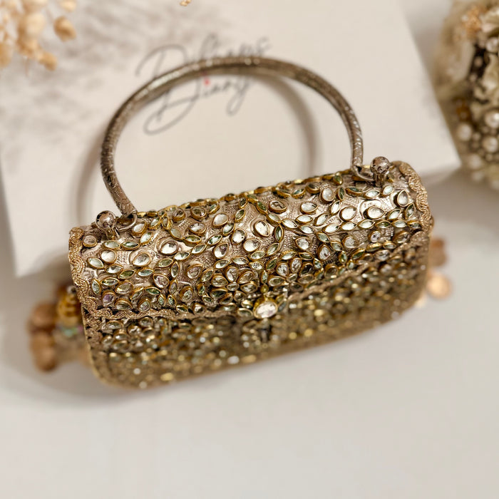Handmade Kundan Brass Clutch: Vintage Style Wedding Handbag