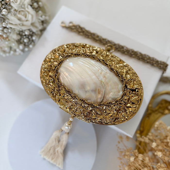 Natural Shell Clutch | Brass Frame Statement Clutch