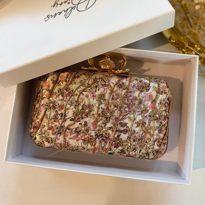 Multicolor Pastel Floral Clutch | Hand-Embroidered Floral Evening Bag