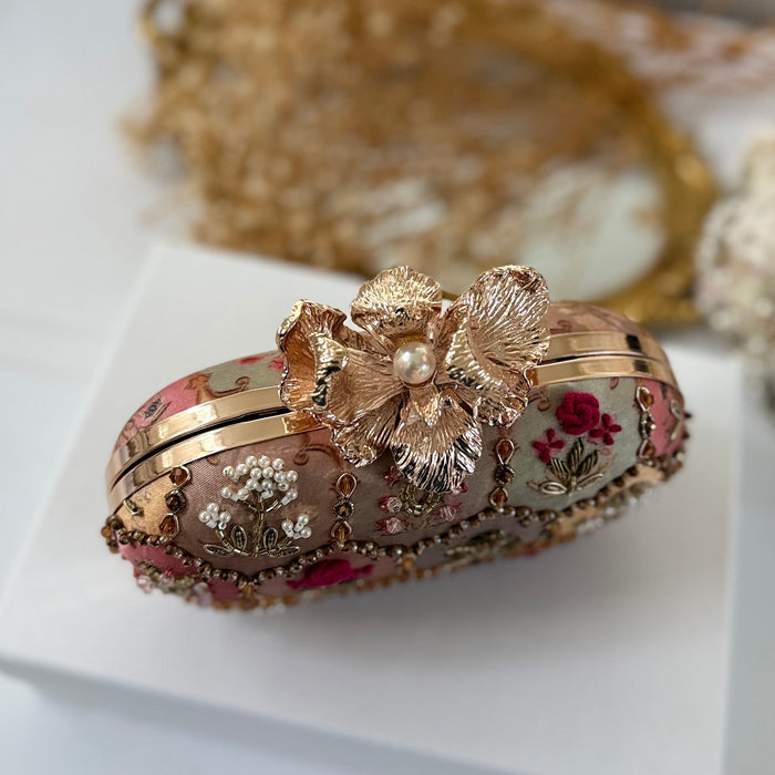 Jewel Tapestry Oval Clutch: Hand-Embroidered Oval Bag