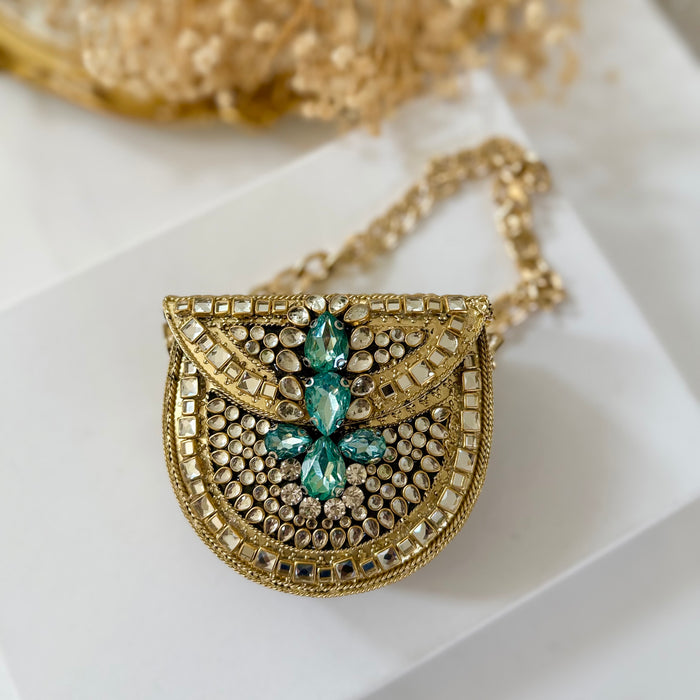 Mini Kundan Clutch Green Mini Statement Clutch | Sage Green Clutch