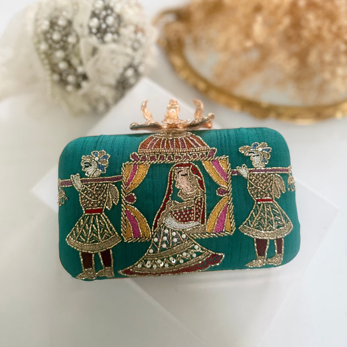 Teal Dholi Clutch | Bridal Evening Statement Bag