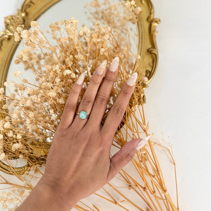 Natural Larimar Statement Ring | Handcrafted Brass Gemstone Ring