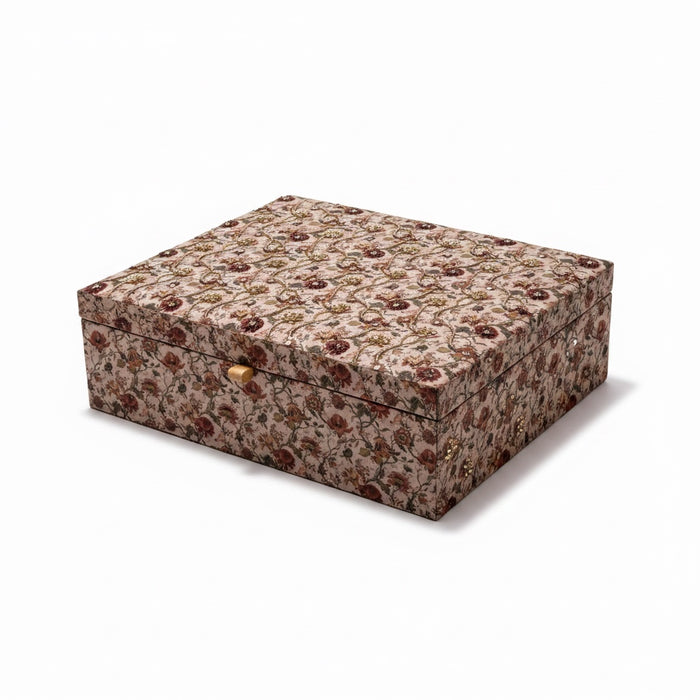 Gold Embroidered Bridal Trousseau Box | Hand-Emroidered Keepsake Storage Box