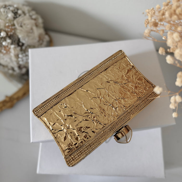 Gold Motif Bridal Clutch: Mother of Pearl & Brass Evening Bag