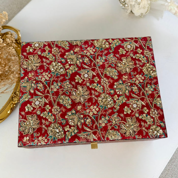 Rusty Red Bridal Trousseau Box | Hand-Emroidered Keepsake Box